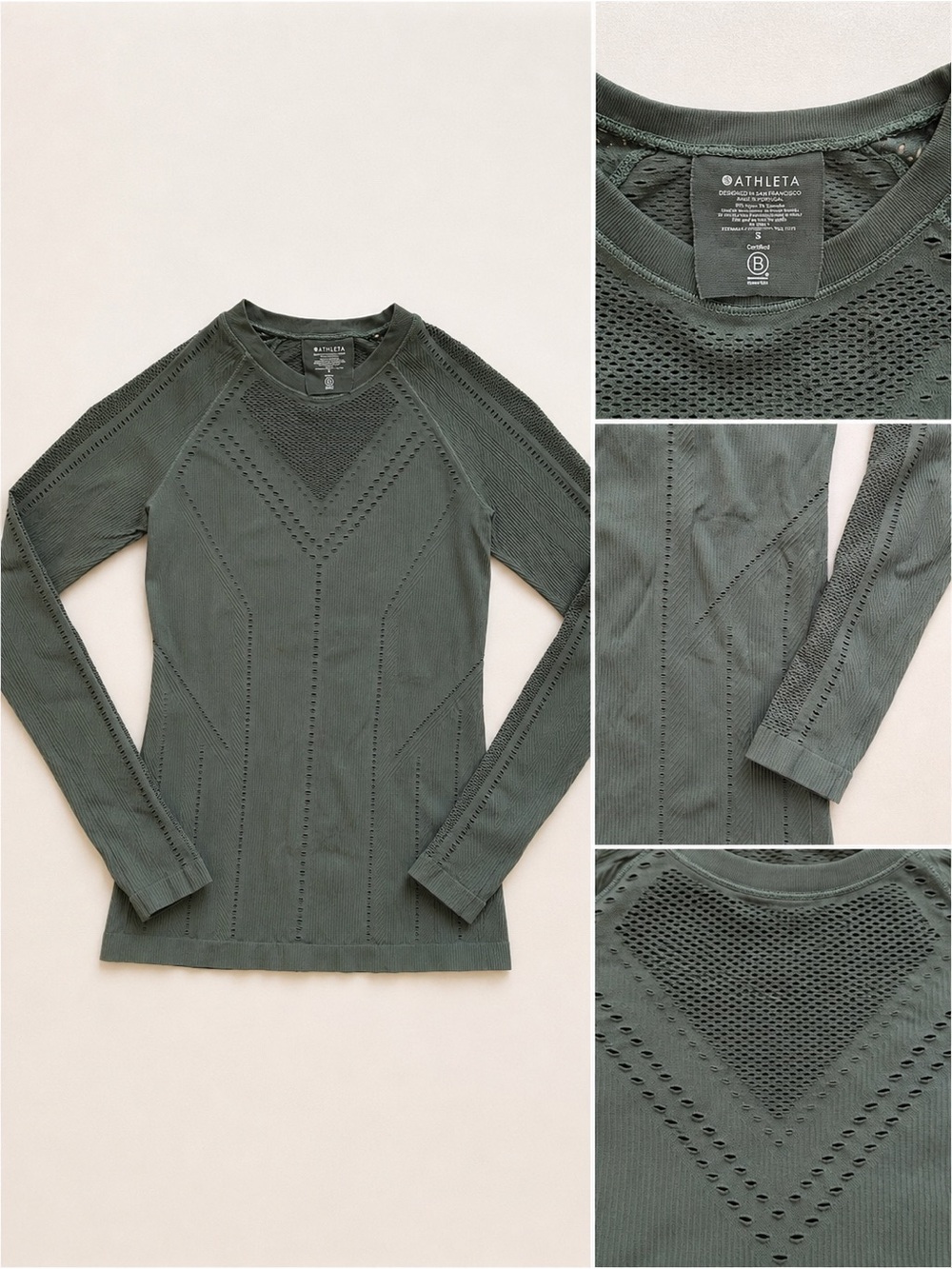 Athleta Deep Olive Seamless Long Sleeve Performance Top